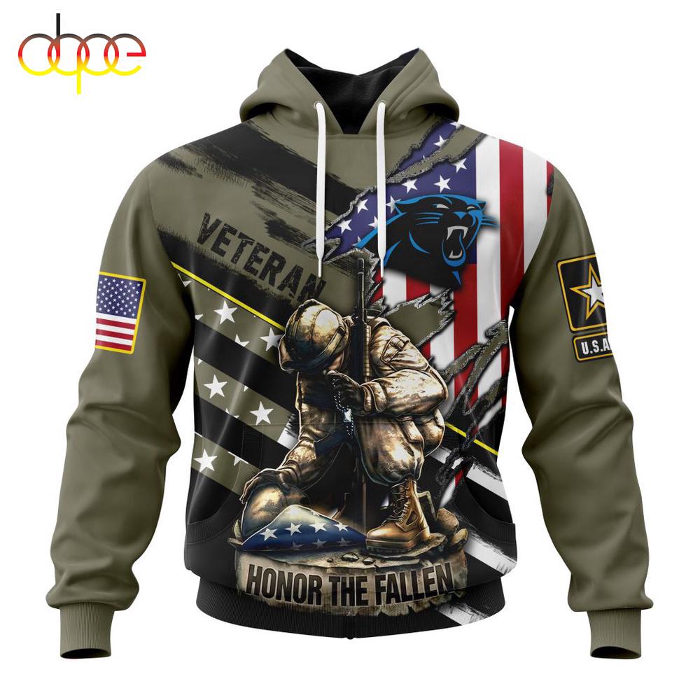 Custom Name And Number NFL Carolina Panthers Veterans Honor The Fallen 3D Hoodie Shirt