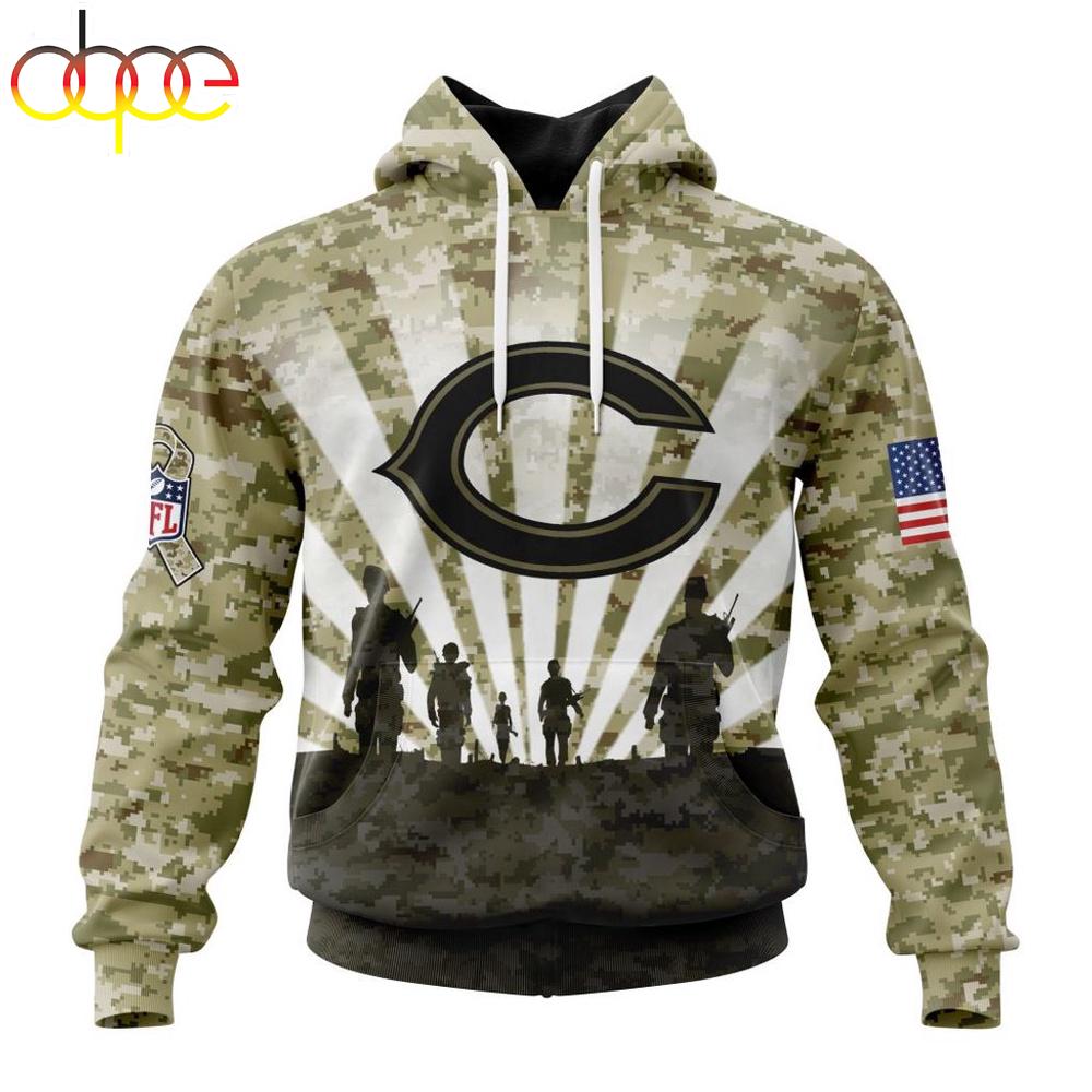 Custom Name And Number NFL Chicago Bears Salute To Service Honor Veterans Hoodie