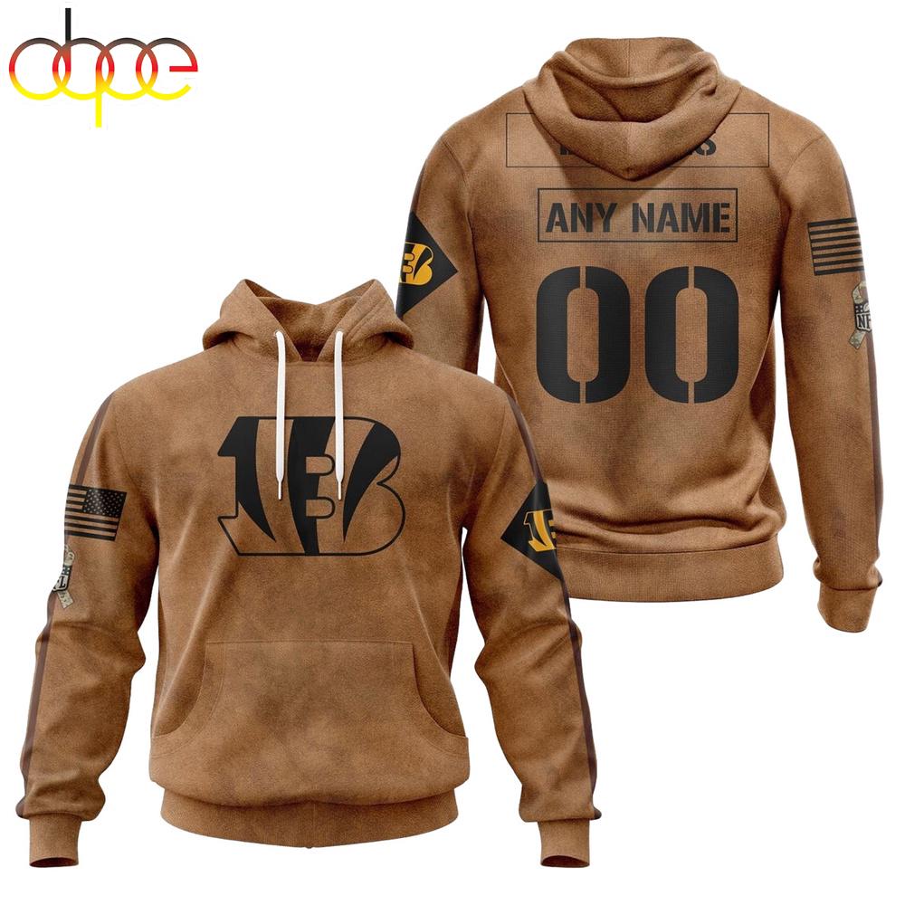 Custom Name And Number NFL Cincinnati Bengals Brown All Over Print Hoodie Shirt