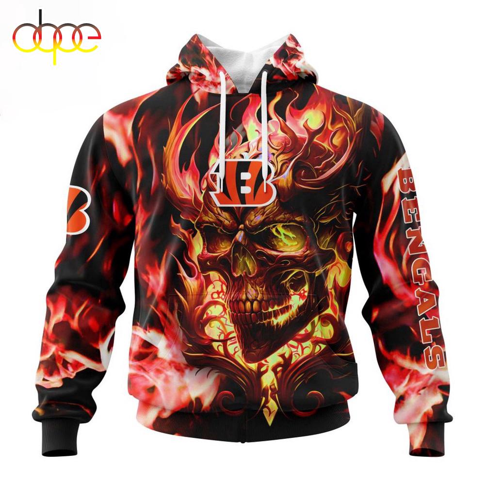 Custom Name And Number NFL Cincinnati Bengals Skull Happy Halloween 3D Hoodie Shirt