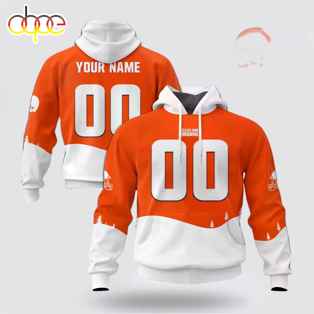 Custom Name And Number NFL Cleveland Browns Christmas Spirit All Over Print Hoodie Shirt