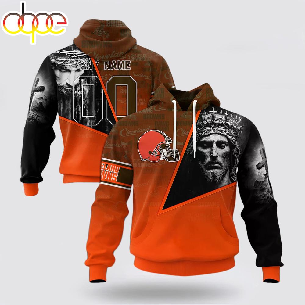 Custom Name And Number NFL Cleveland Browns God's Blessing All Over Print Hoodie Shirt