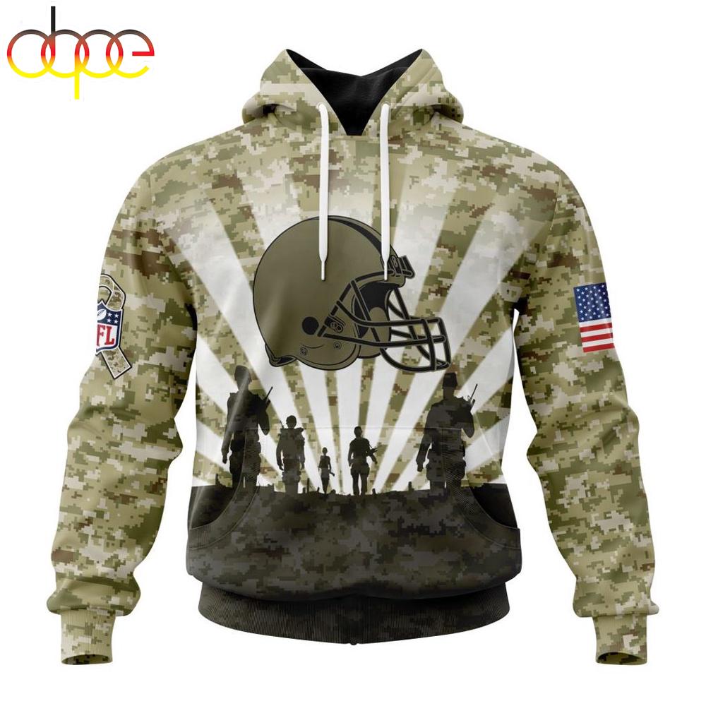 Custom Name And Number NFL Cleveland Browns Salute To Service Honor Veterans Hoodie