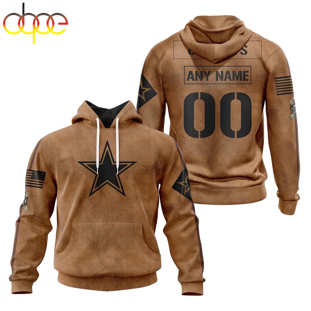 Custom Name And Number NFL Dallas Cowboys Brown All Over Print Hoodie Shirt