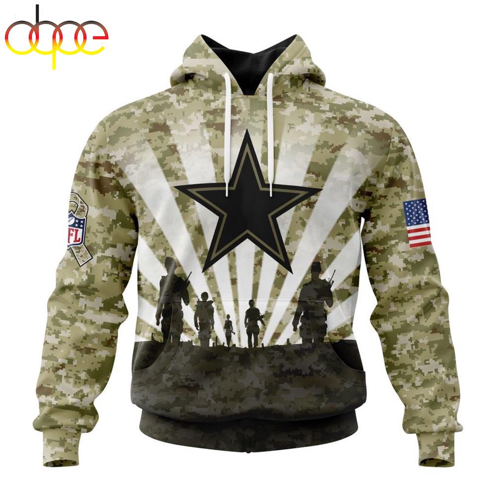 Custom Name And Number NFL Dallas Cowboys Salute To Service Honor Veterans Hoodie
