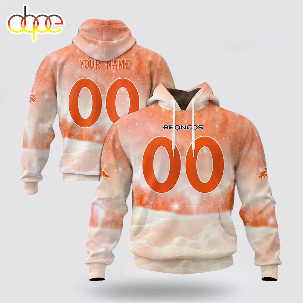 Custom Name And Number NFL Denver Broncos Christmas Spirit All Over Print Hoodie Shirt
