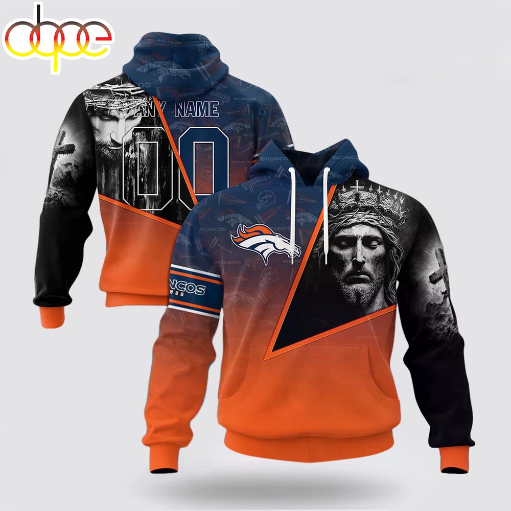 Custom Name And Number NFL Denver Broncos God's Blessing All Over Print Hoodie Shirt