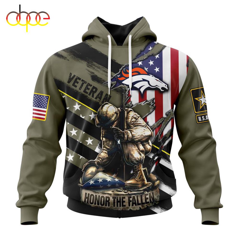 Custom Name And Number NFL Denver Broncos Veterans Honor The Fallen 3D Hoodie Shirt