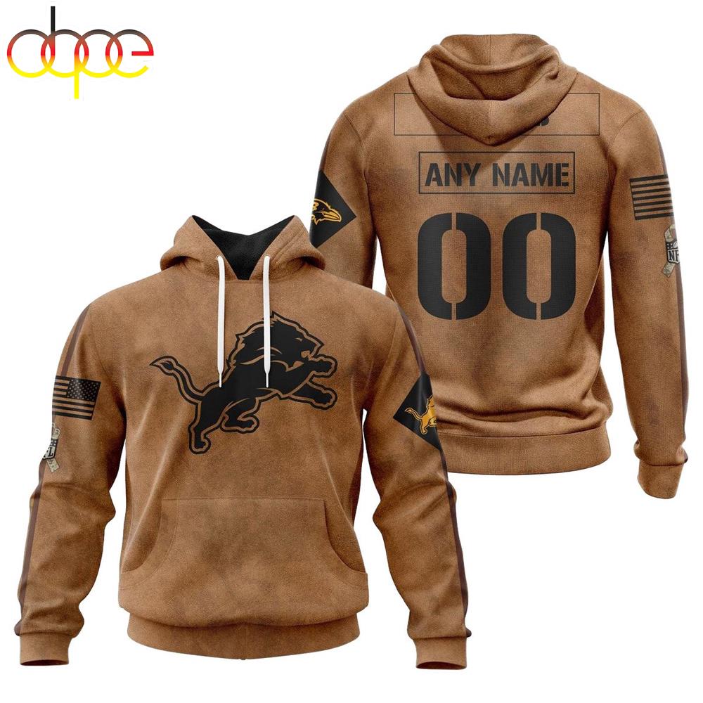Custom Name And Number NFL Detroit Lions Brown All Over Print Hoodie Shirt