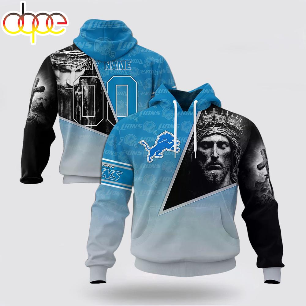 Custom Name And Number NFL Detroit Lions God's Blessing All Over Print Hoodie Shirt