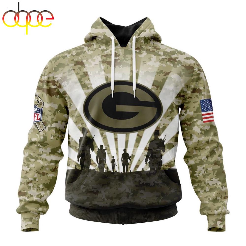 Custom Name And Number NFL Green Bay Packers Salute To Service Honor Veterans Hoodie