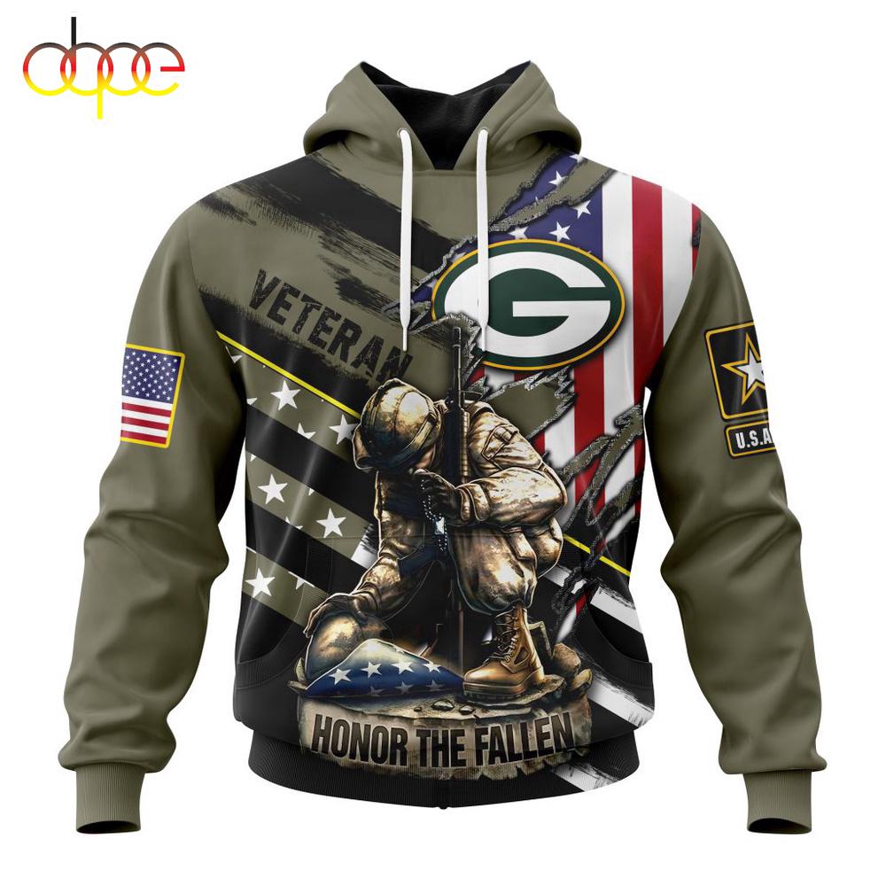 Custom Name And Number NFL Green Bay Packers Veterans Honor The Fallen 3D Hoodie Shirt