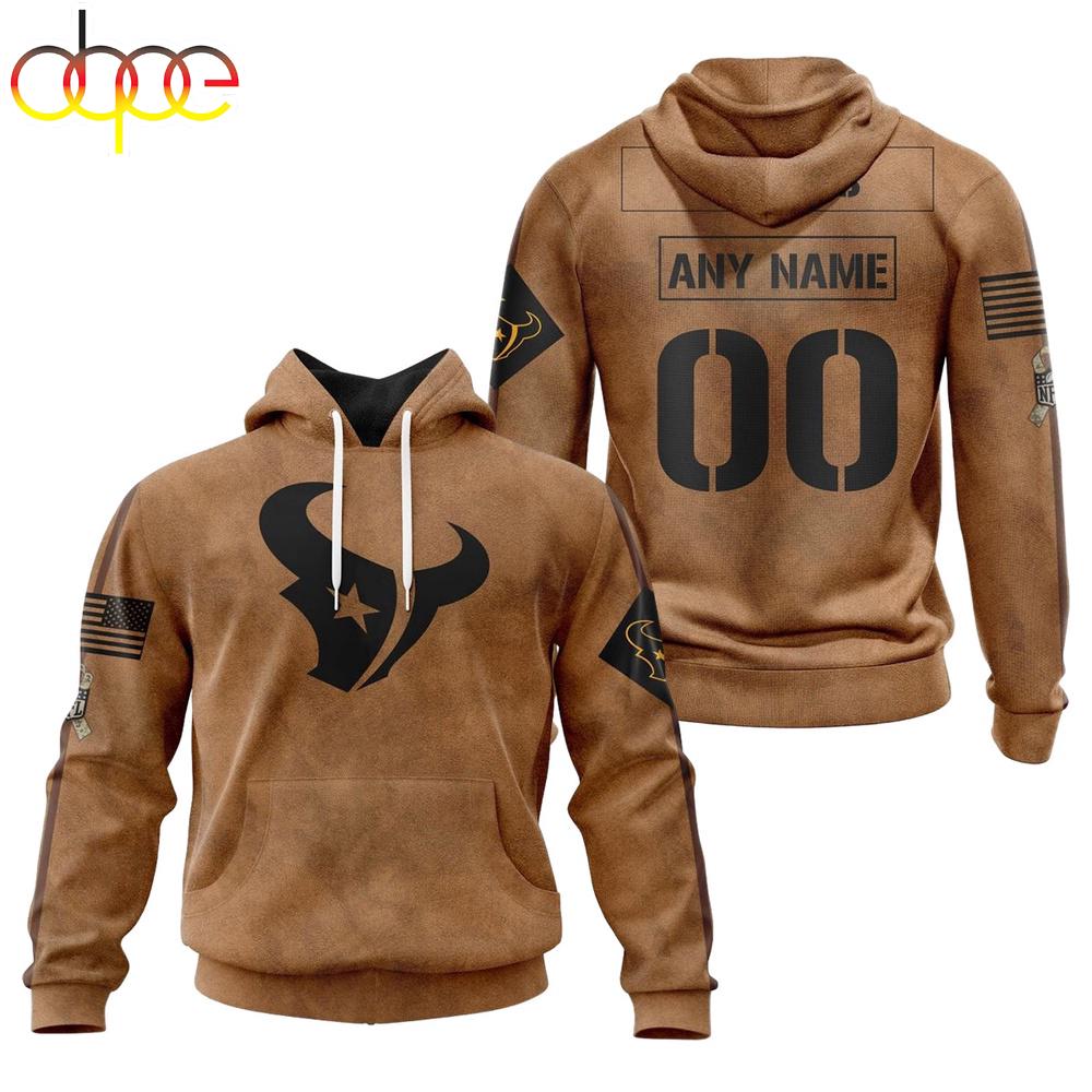 Custom Name And Number NFL Houston Texans Brown All Over Print Hoodie Shirt