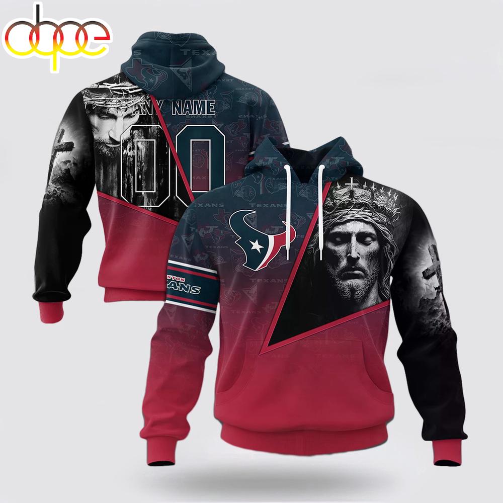 Custom Name And Number NFL Houston Texans God's Blessing All Over Print Hoodie Shirt