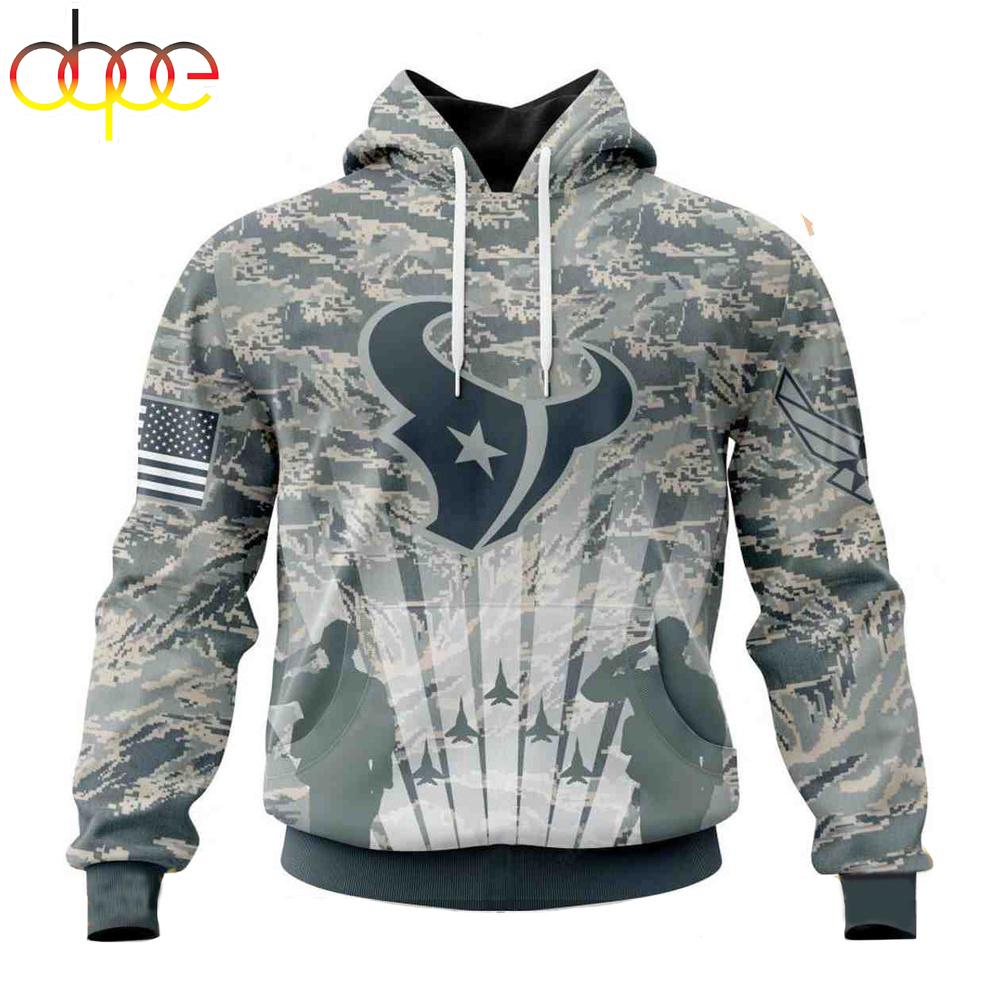 Custom Name And Number NFL Houston Texans Honor US Air Force Veterans 3D Hoodie Shirt