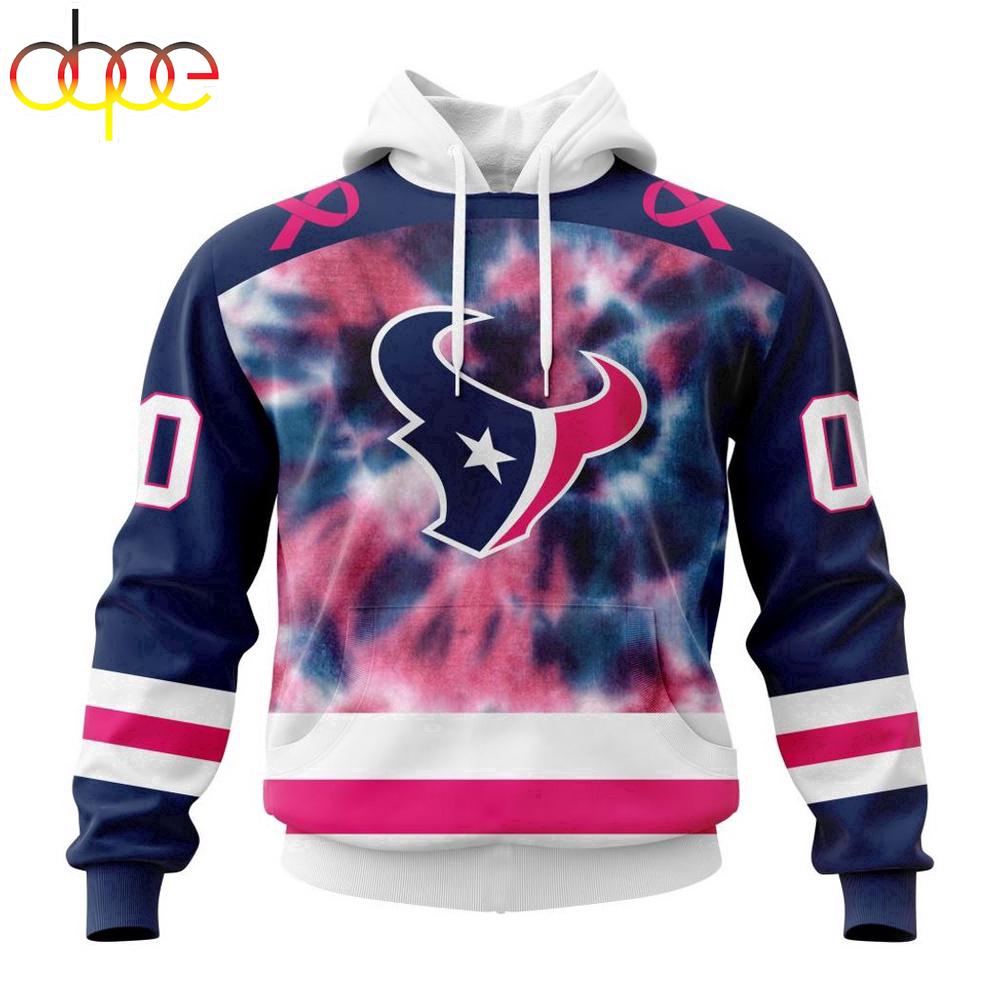 Custom Name And Number NFL Houston Texans Pink Fight Breast Cancer Hoodie