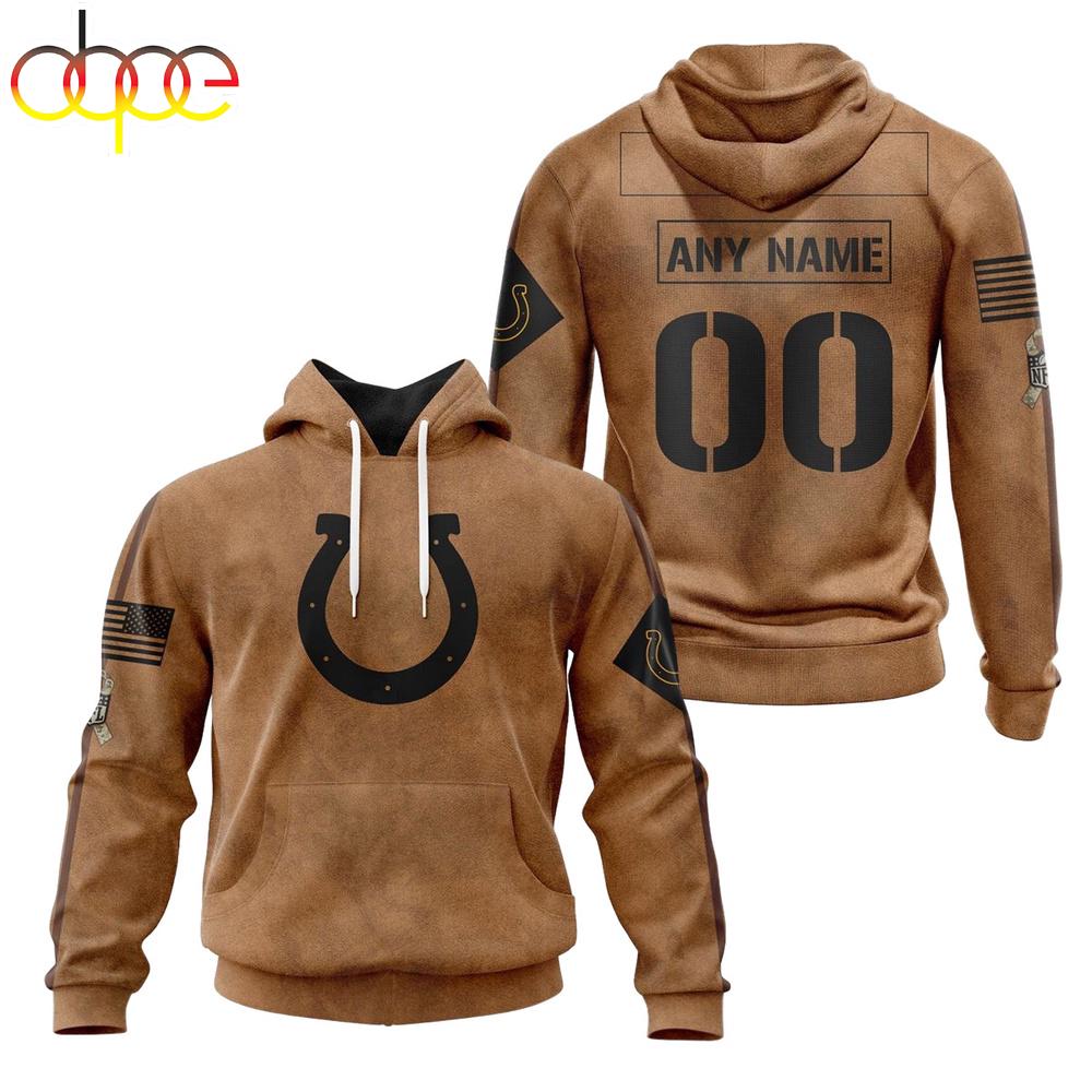 Custom Name And Number NFL Indianapolis Colts Brown All Over Print Hoodie Shirt