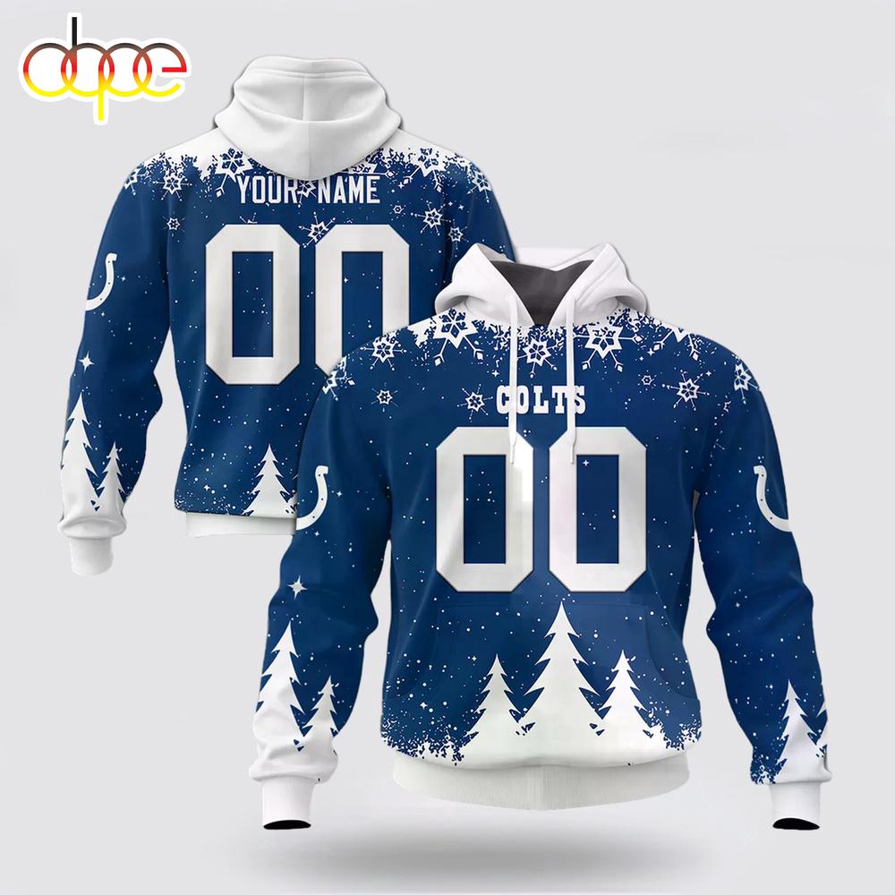 Custom Name And Number NFL Indianapolis Colts Christmas Spirit All Over Print Hoodie Shirt