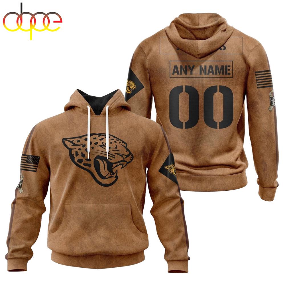 Custom Name And Number NFL Jacksonville Jaguars Brown All Over Print Hoodie Shirt