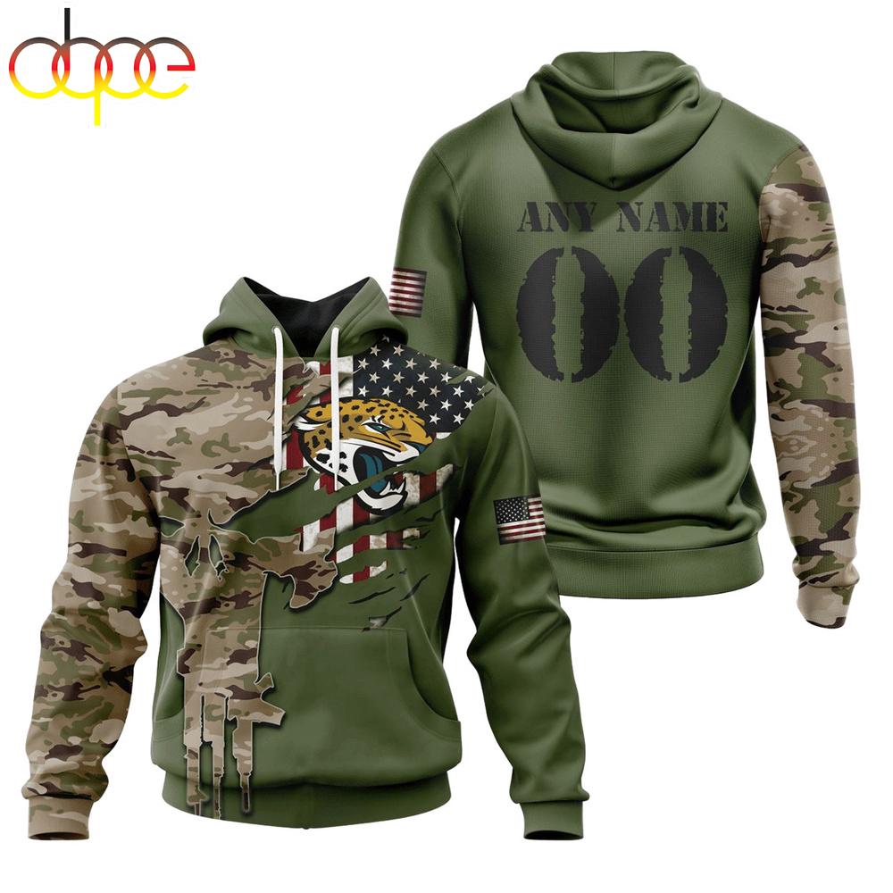 Custom Name And Number NFL Jacksonville Jaguars Camo And US Flag 3D Hoodie Shirt