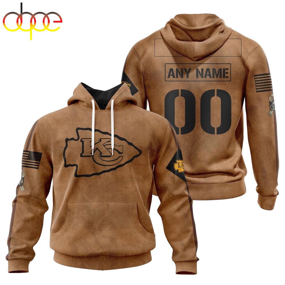 Custom Name And Number NFL Kansas City Chiefs Brown All Over Print Hoodie Shirt