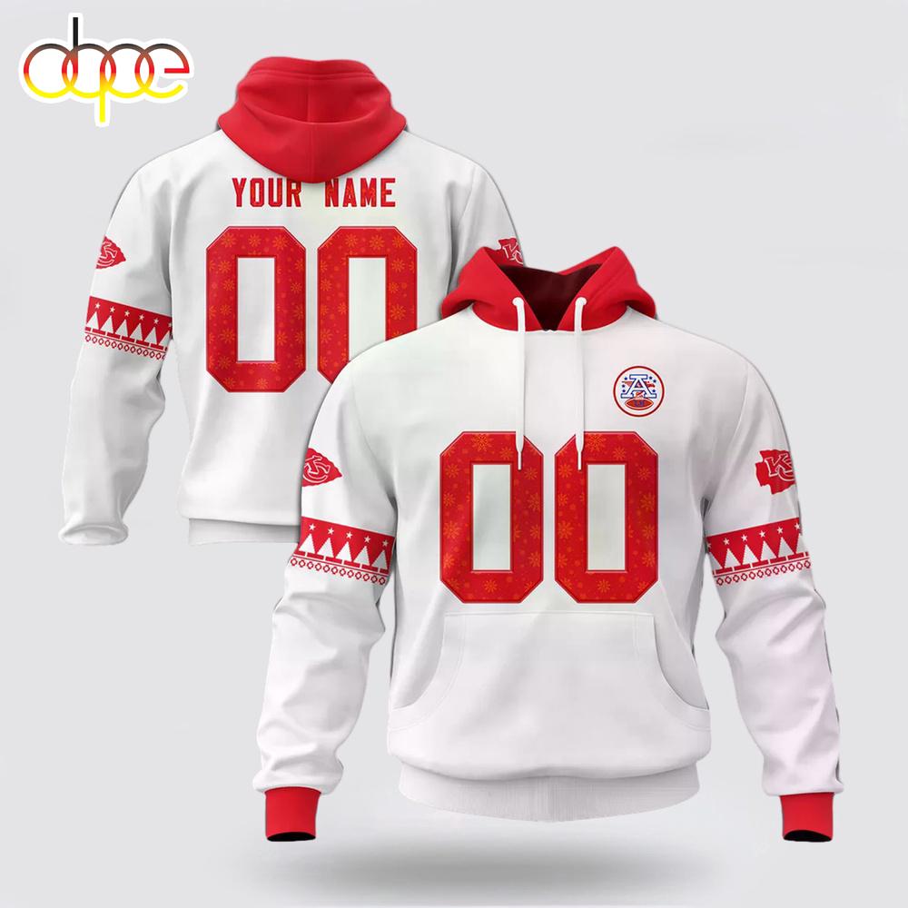 Custom Name And Number NFL Kansas City Chiefs Christmas Spirit All Over Print Hoodie Shirt