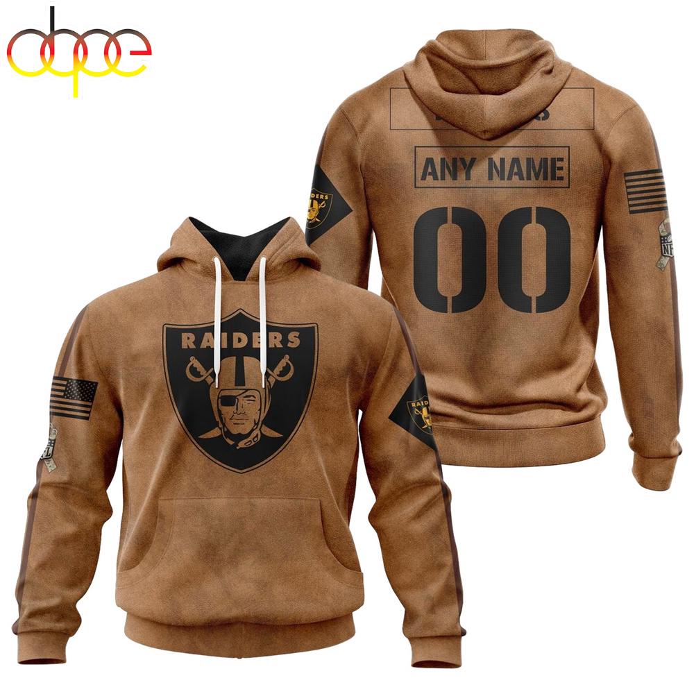 Custom Name And Number NFL Las Vegas Raiders Brown All Over Print Hoodie Shirt
