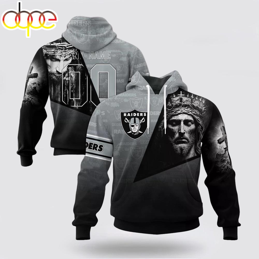 Custom Name And Number NFL Las Vegas Raiders God's Blessing All Over Print Hoodie Shirt