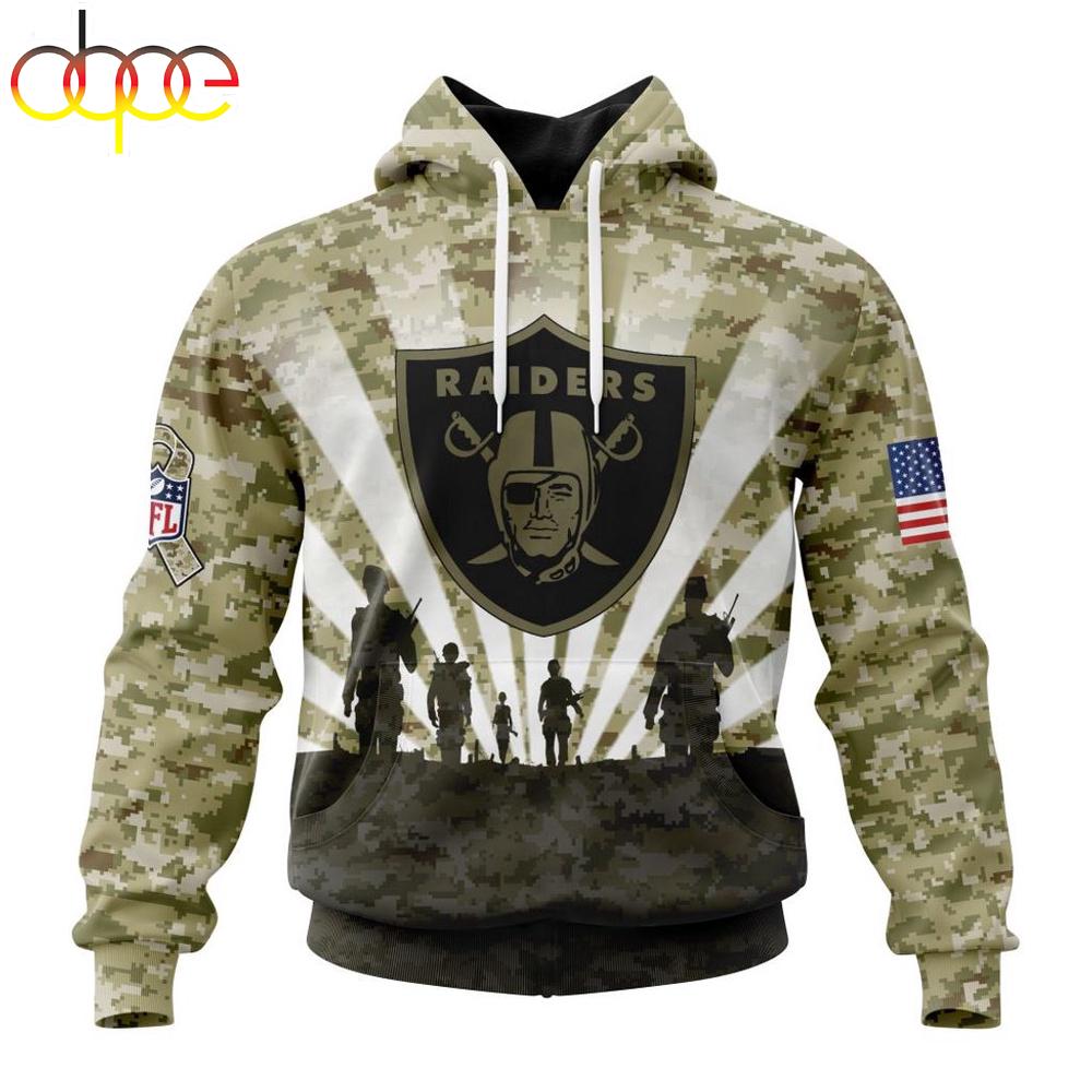 Custom Name And Number NFL Las Vegas Raiders Salute To Service Honor Veterans Hoodie