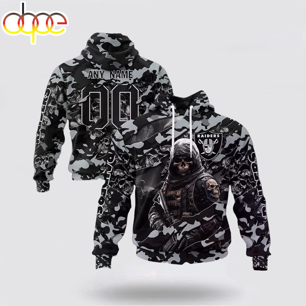 Custom Name And Number NFL Las Vegas Raiders Skeleton Soldier Halloween 3D Hoodie Shirt