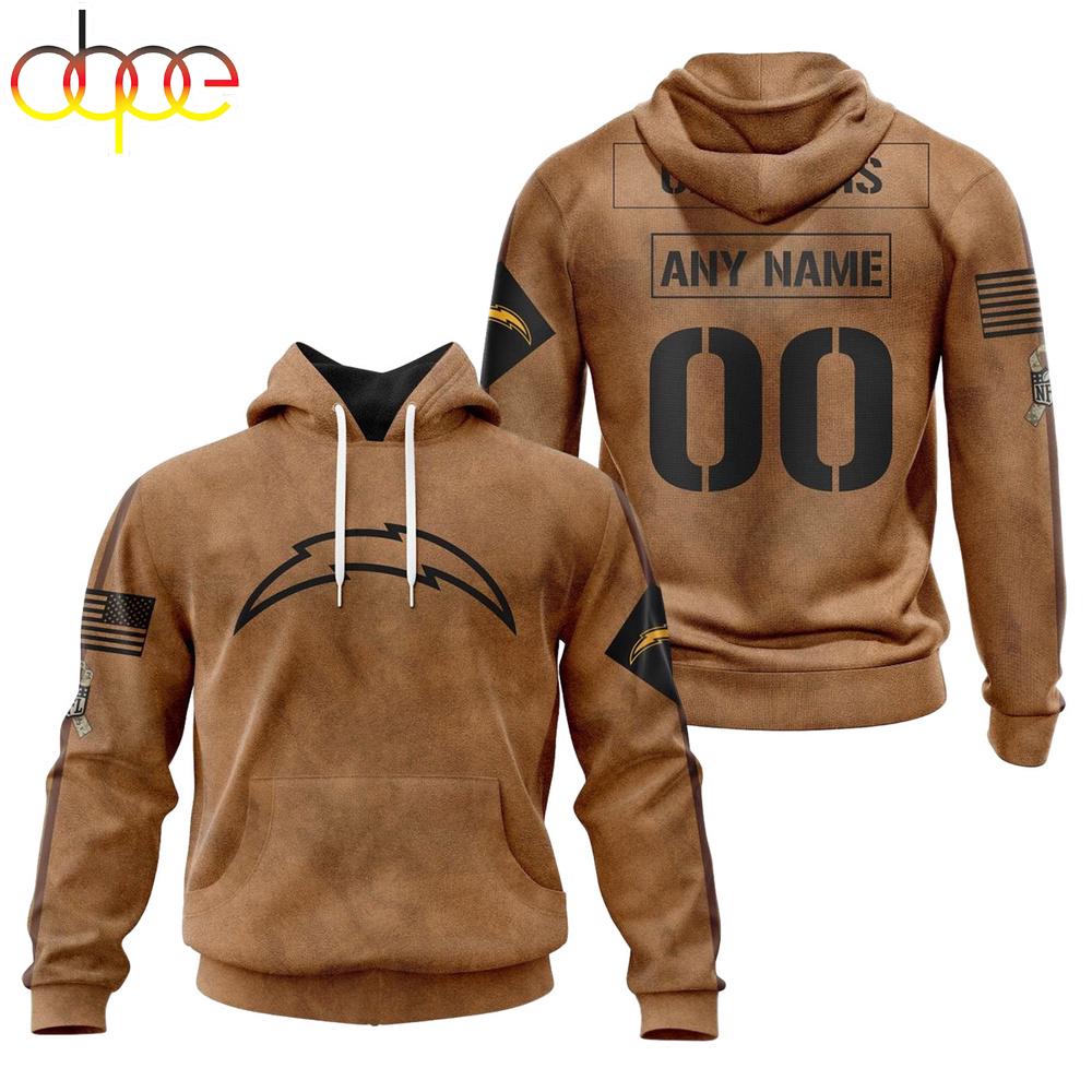 Custom Name And Number NFL Los Angeles Chargers Brown All Over Print Hoodie Shirt