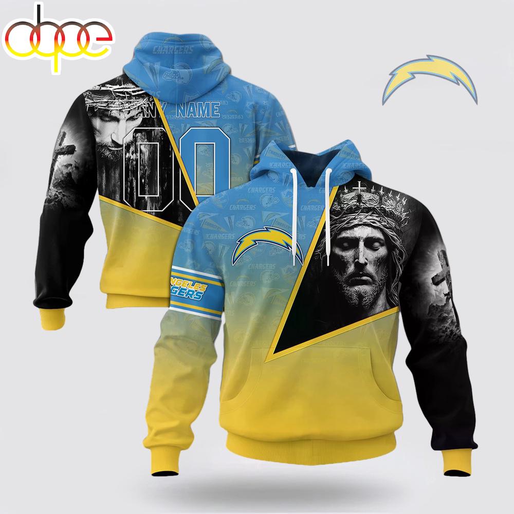Custom Name And Number NFL Los Angeles Chargers God's Blessing All Over Print Hoodie Shirt