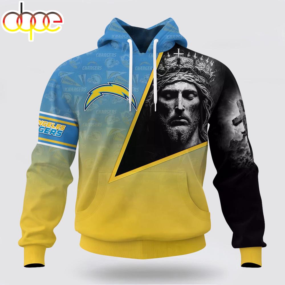Custom Name And Number NFL Los Angeles Chargers God's Blessing All Over Print Hoodie Shirt