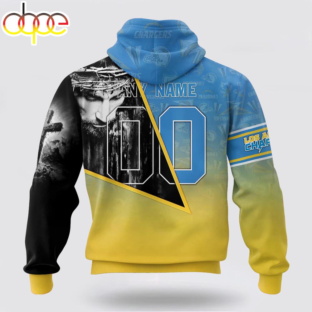 Custom Name And Number NFL Los Angeles Chargers God's Blessing All Over Print Hoodie Shirt