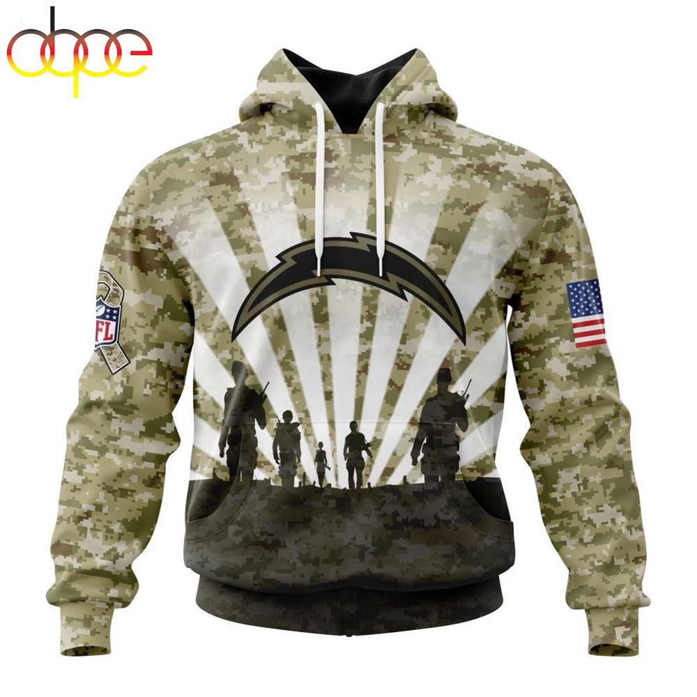 Custom Name And Number NFL Los Angeles Chargers Salute To Service Honor Veterans Hoodie