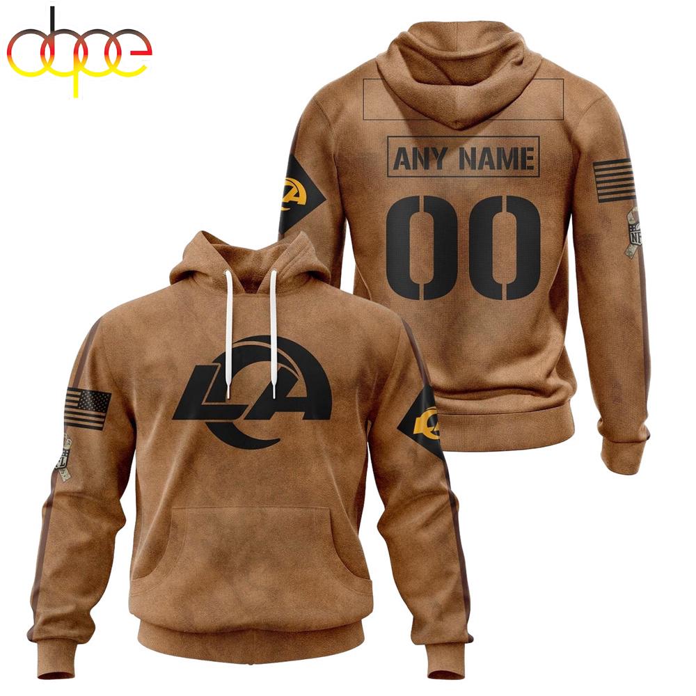Custom Name And Number NFL Los Angeles Rams Brown All Over Print Hoodie Shirt