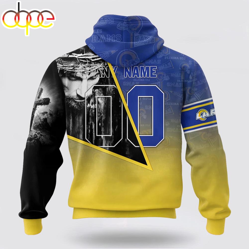 Custom Name And Number NFL Los Angeles Rams God's Blessing All Over Print Hoodie Shirt