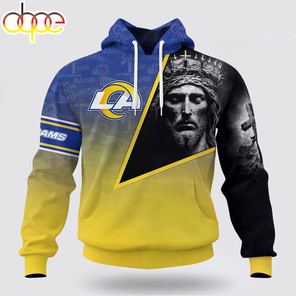 Custom Name And Number NFL Los Angeles Rams God's Blessing All Over Print Hoodie Shirt