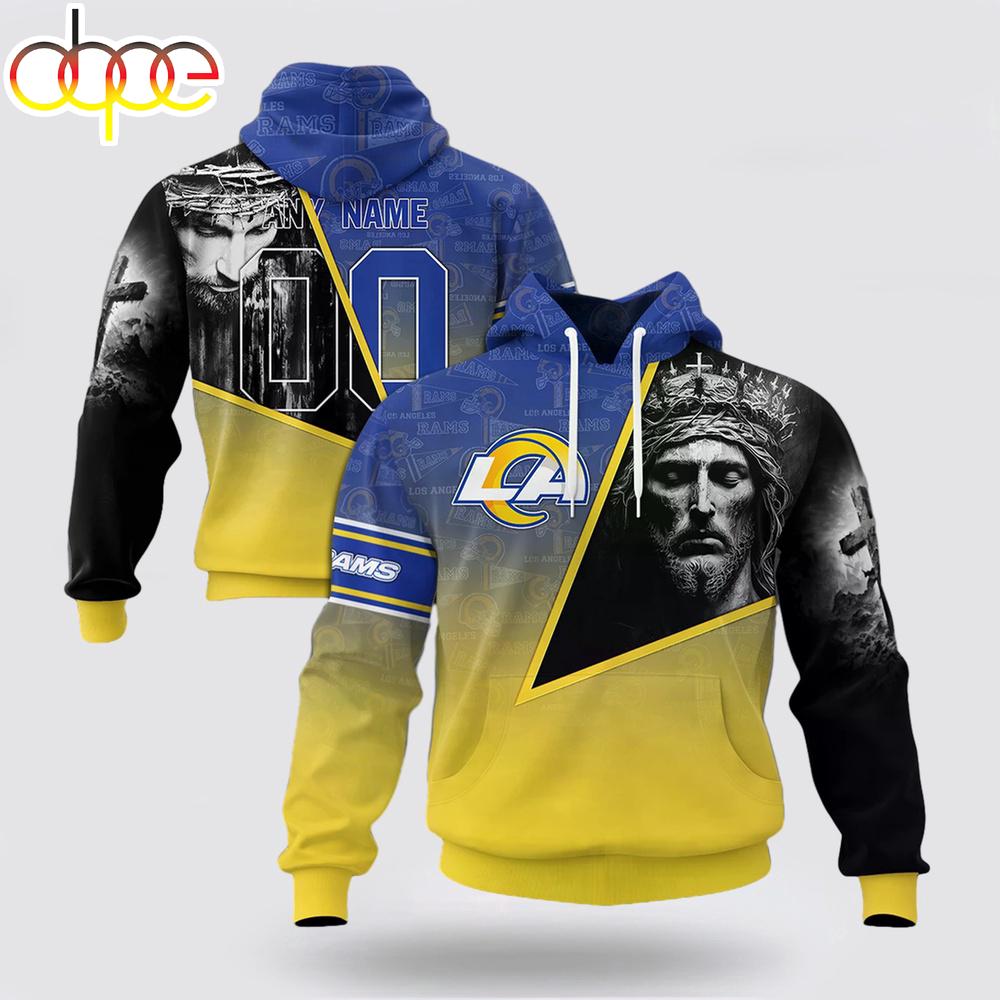 Custom Name And Number NFL Los Angeles Rams God's Blessing All Over Print Hoodie Shirt
