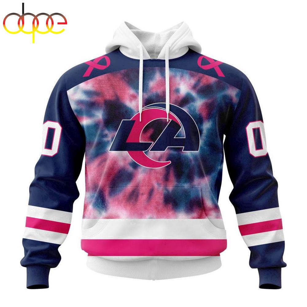 Custom Name And Number NFL Los Angeles Rams Pink Fight Breast Cancer Hoodie