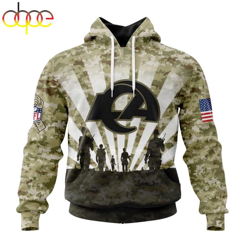 Custom Name And Number NFL Los Angeles Rams Salute To Service Honor Veterans Hoodie