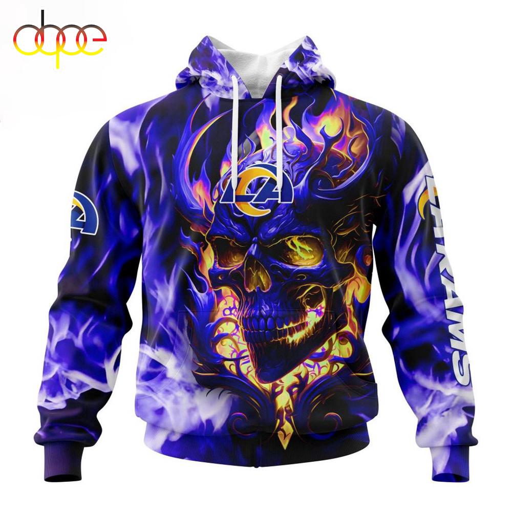 Custom Name And Number NFL Los Angeles Rams Skull Happy Halloween 3D Hoodie Shirt