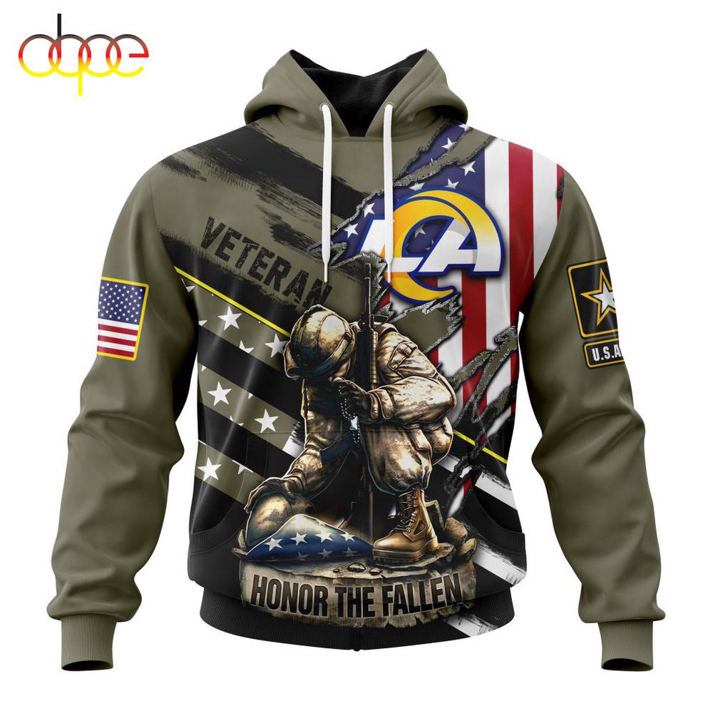 Custom Name And Number NFL Los Angeles Rams Veterans Honor The Fallen 3D Hoodie Shirt