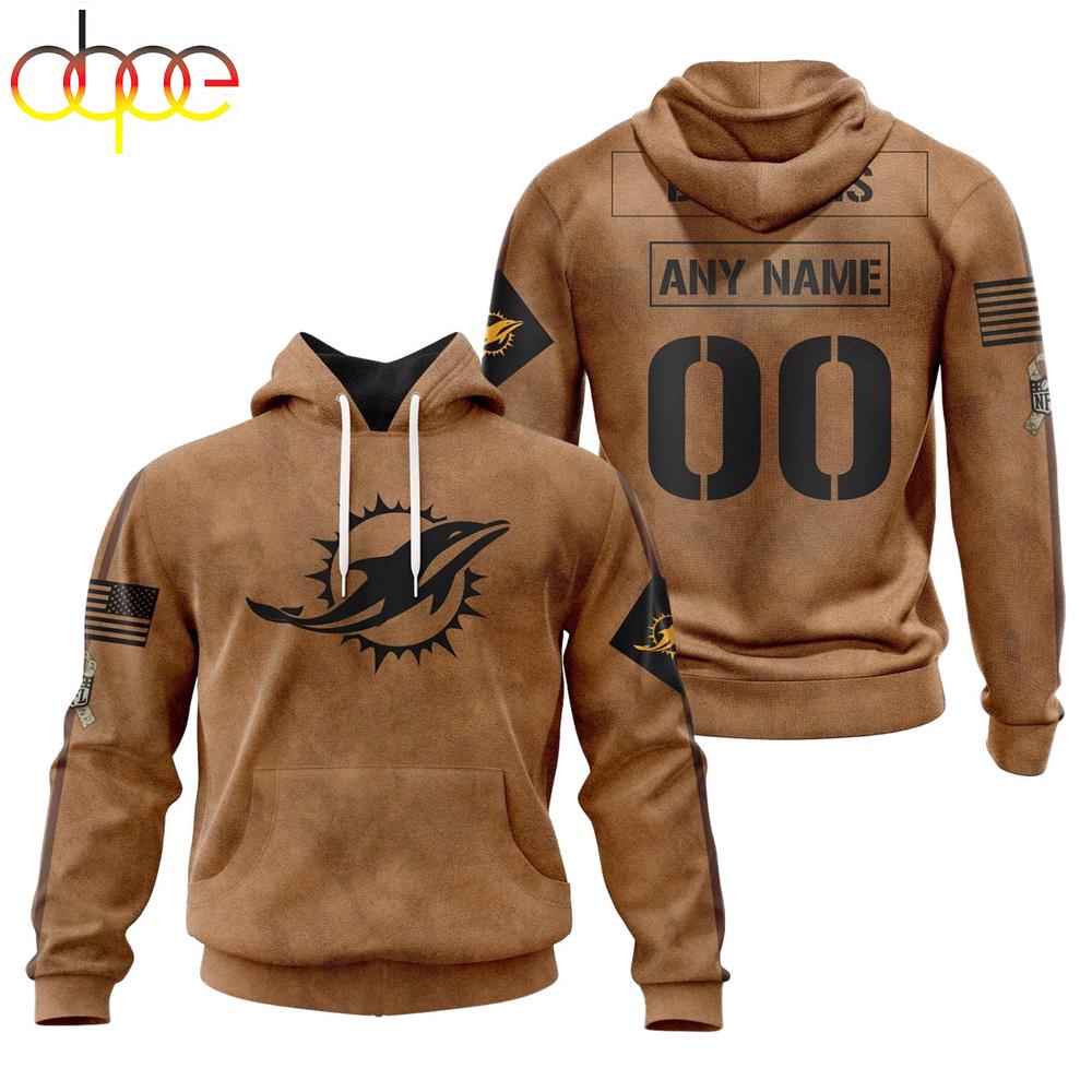 Custom Name And Number NFL Miami Dolphins Brown All Over Print Hoodie Shirt