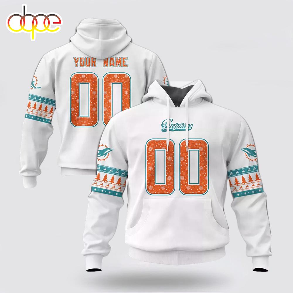 Custom Name And Number NFL Miami Dolphins Christmas Spirit All Over Print Hoodie Shirt