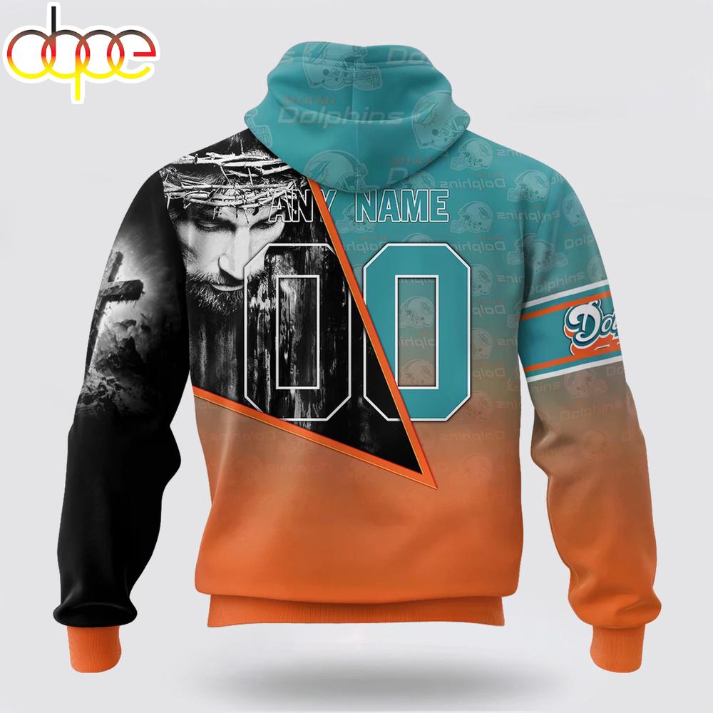 Custom Name And Number NFL Miami Dolphins God's Blessing All Over Print Hoodie Shirt
