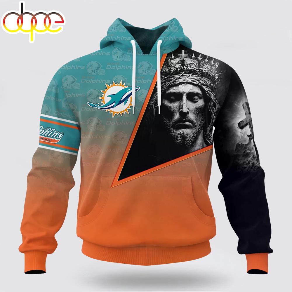 Custom Name And Number NFL Miami Dolphins God's Blessing All Over Print Hoodie Shirt