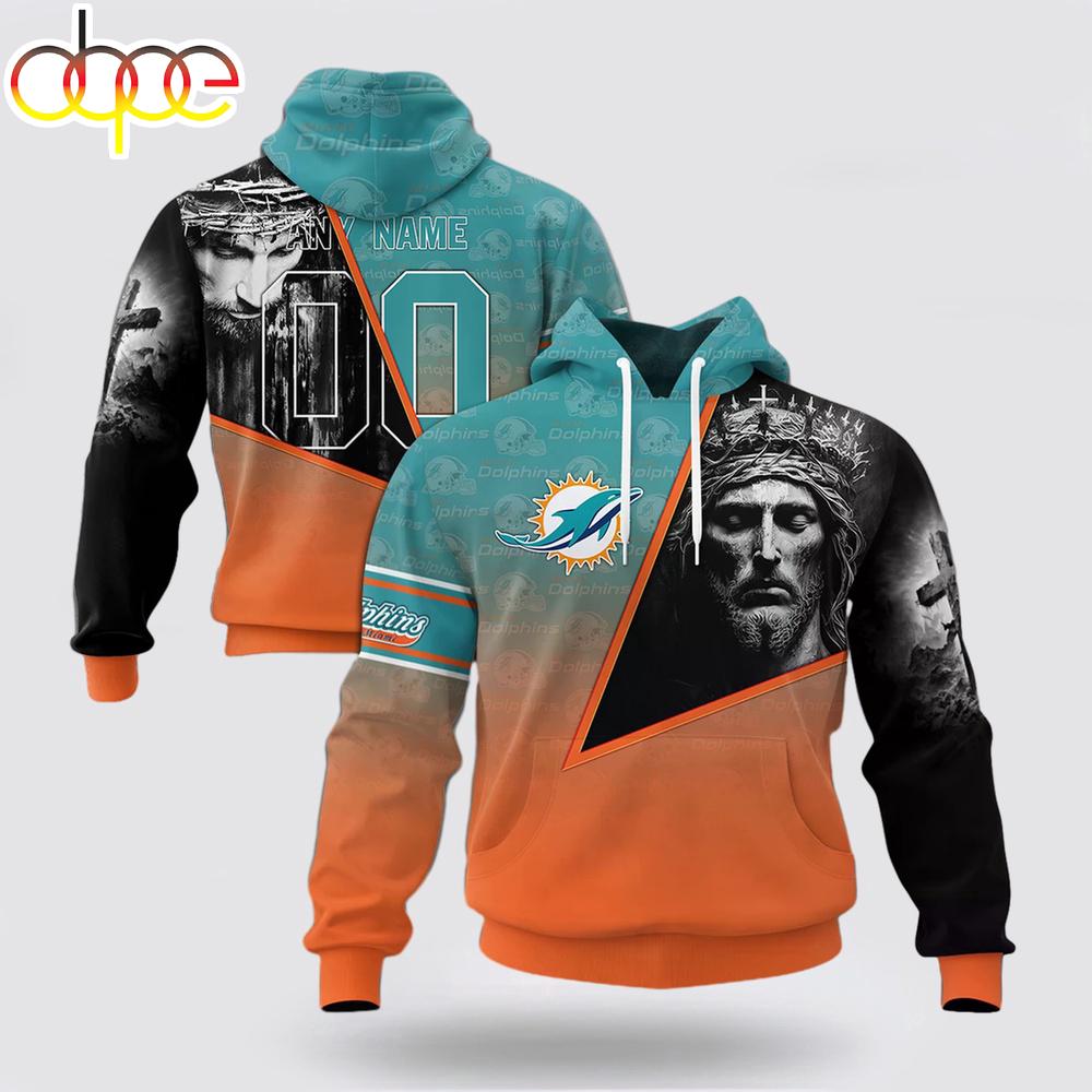 Custom Name And Number NFL Miami Dolphins God's Blessing All Over Print Hoodie Shirt