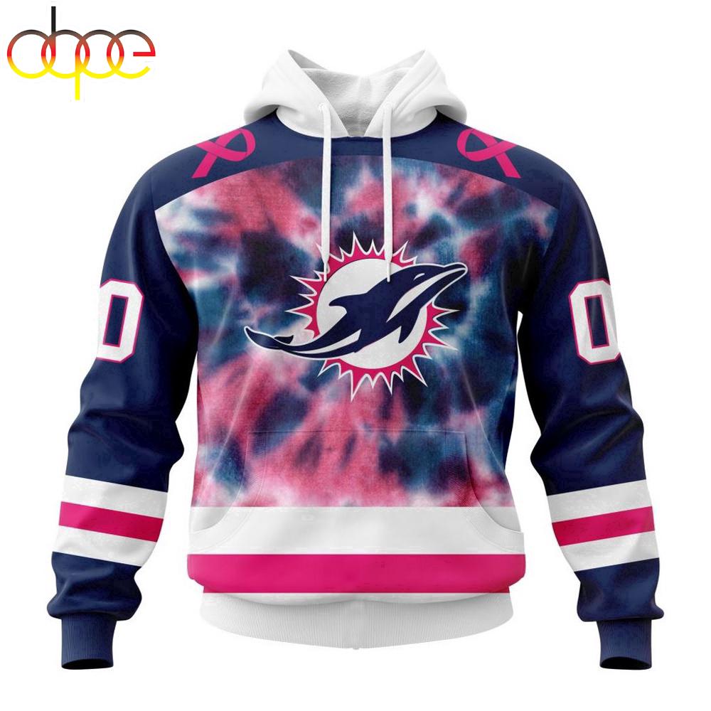 Custom Name And Number NFL Miami Dolphins Pink Fight Breast Cancer Hoodie