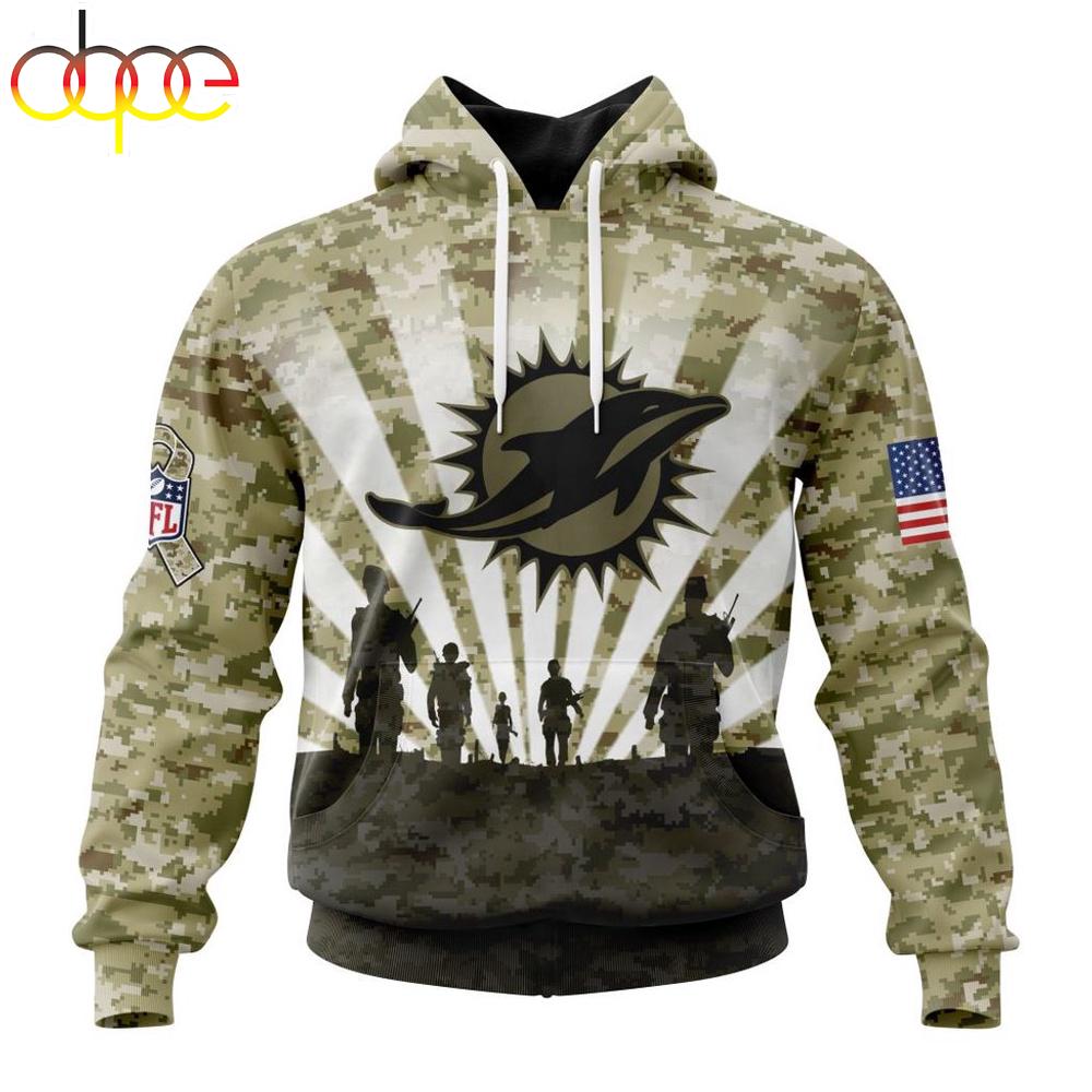 Custom Name And Number NFL Miami Dolphins Salute To Service Honor Veterans Hoodie